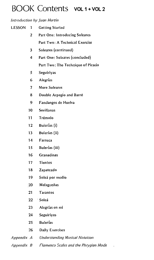El Arte Flamenco De La Guitarra book contents
